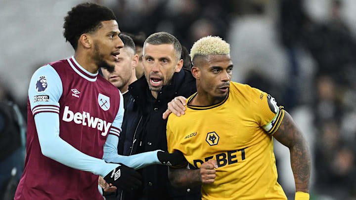 Tempers flared Mario Lemina and West Ham's players after Wolves' 2-1 defeat in east London Tempers flared Mario Lemina and West Ham's players after Wolves' 2-1 defeat in east London