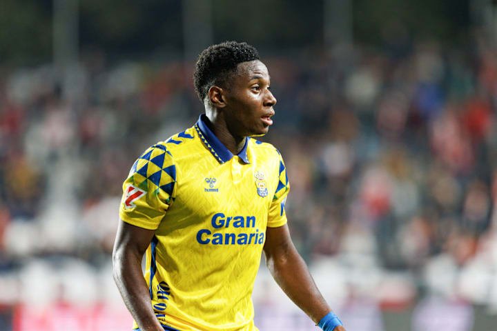 Dario Essugo (UD Las Palmas) seen in action during the...