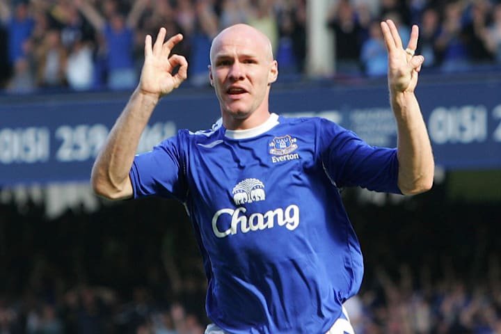 Everton's Andrew Johnson celebrates scor