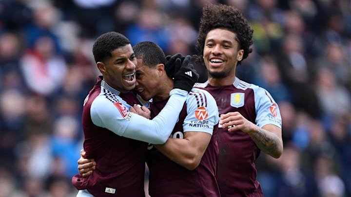 Marcus Rashford (left) scored his first goals for Aston Villa on Sunday