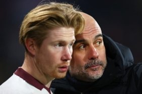 Pep Guardiola (right) has been full of praise for Kevin De Bruyne
