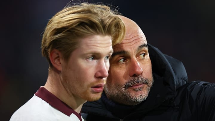 Pep Guardiola (right) has been full of praise for Kevin De Bruyne