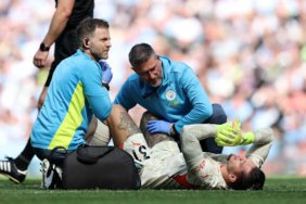 Ederson was left stricken against Crystal Palace