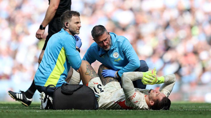 Ederson was left stricken against Crystal Palace